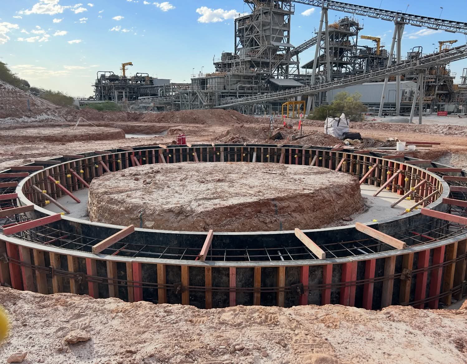 Circular formwork ring under construction at a WA mine plant
