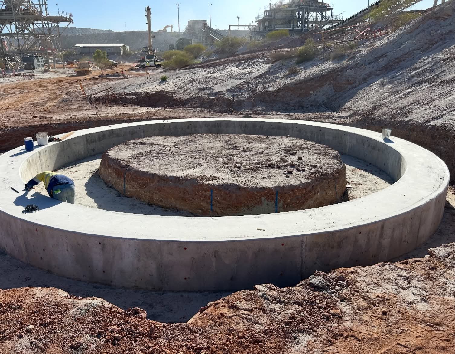 Finished concrete ring wall after strip