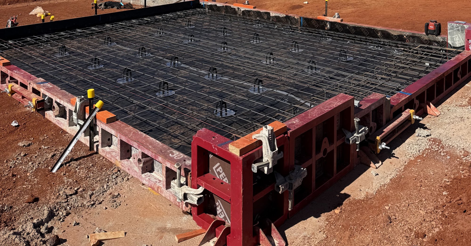 Modular formwork slab assembled before pour