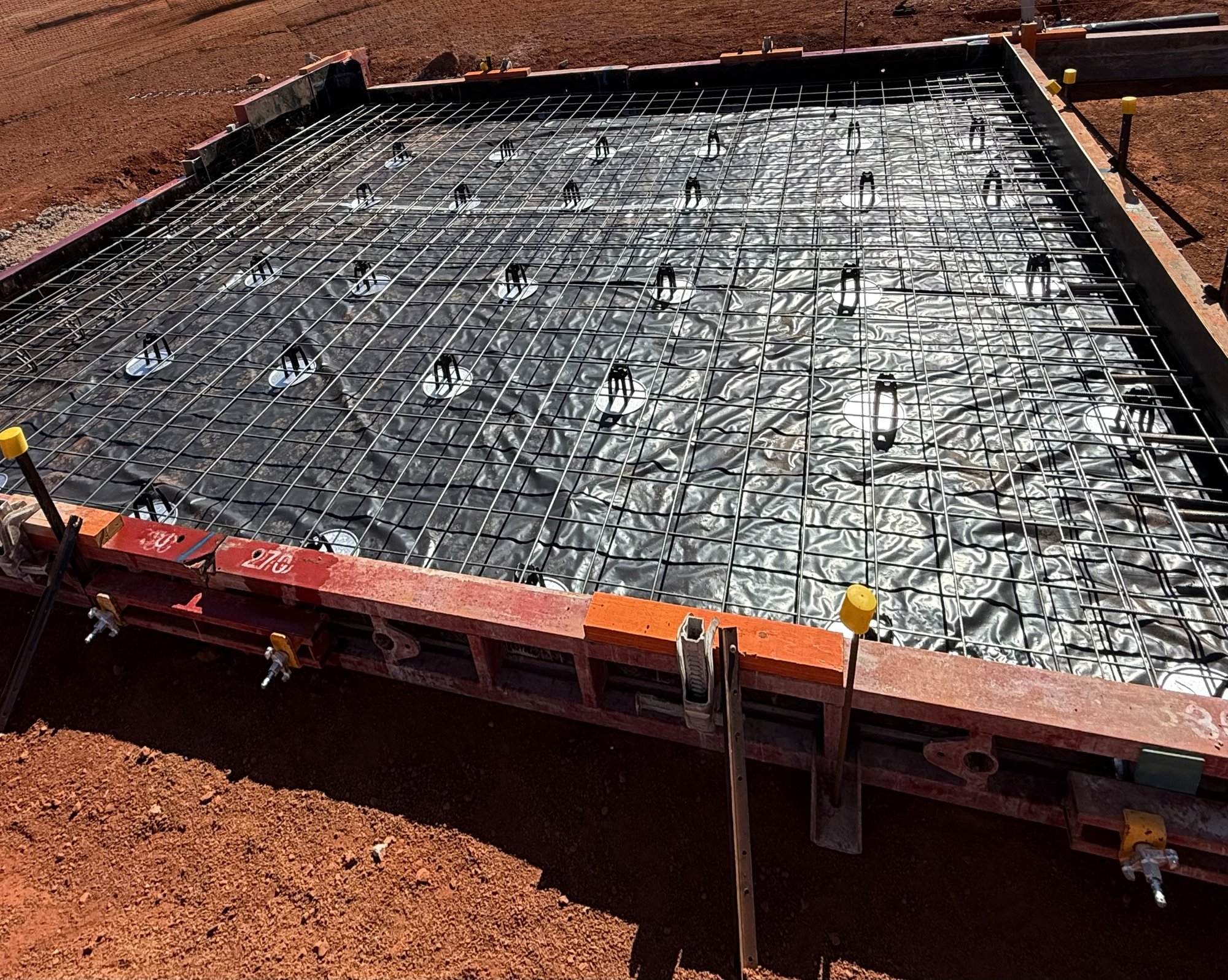 Reinforced concrete pad prepared and ready to pour